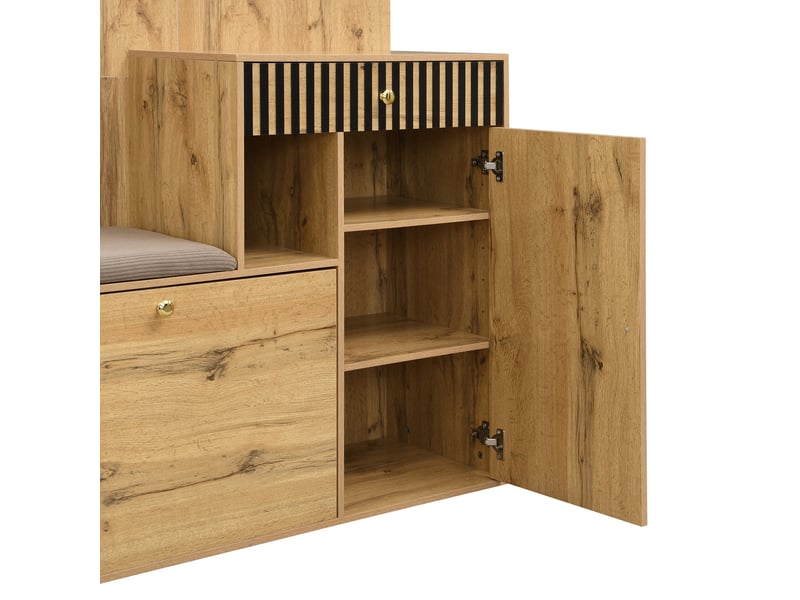  Vestiaire d'entrée avec miroir banc tiroirs et étagères mdf 110 x 37 x 185.5 cm  - Conforama E
