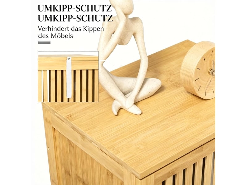 Meuble de rangement avec porte à lamelles, 4 étagères, anti-basculement, bambou naturel, 40 × 30 × 140 cm - Conforama E