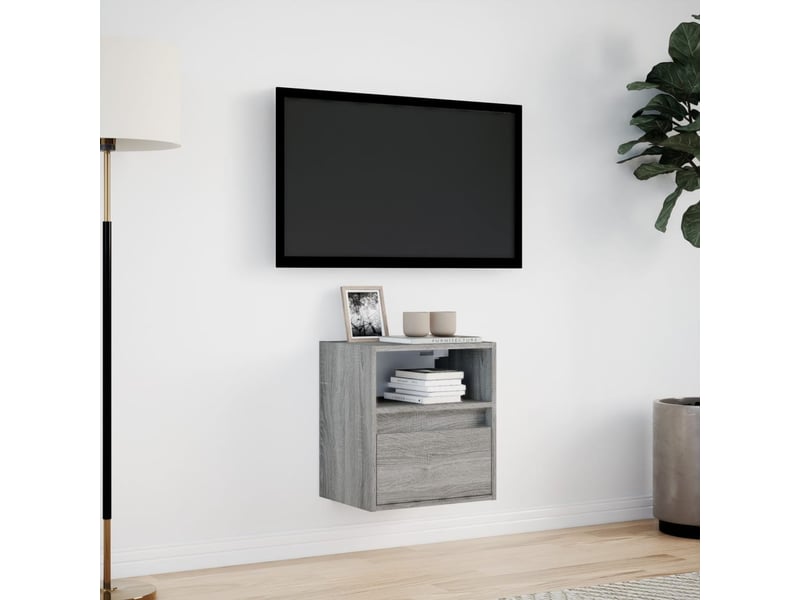  Meuble tv - banc tv - meuble de rangement mural avec lumières led sonoma gris 41x31x45 cm  - Conforama D