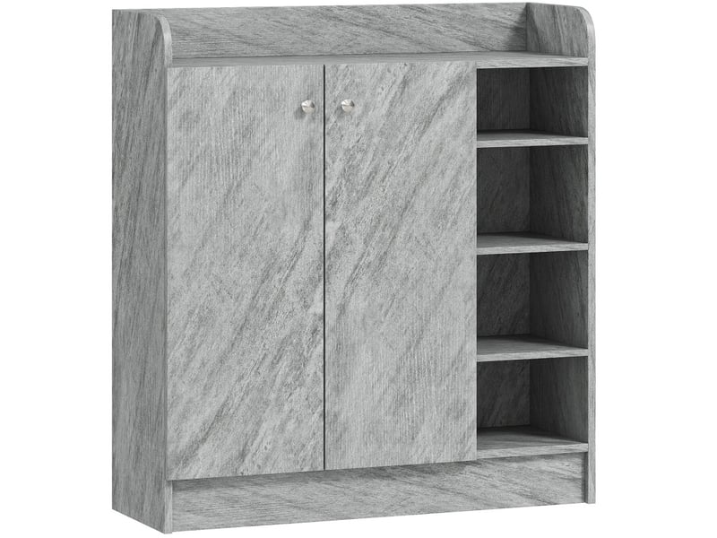  Meuble à chaussures ulevr 12 paires, 2 portes et 4 niches ouvertes, 83 x 30 x 90 cm, panneaux de particules et mdf, gris  - Conforama A