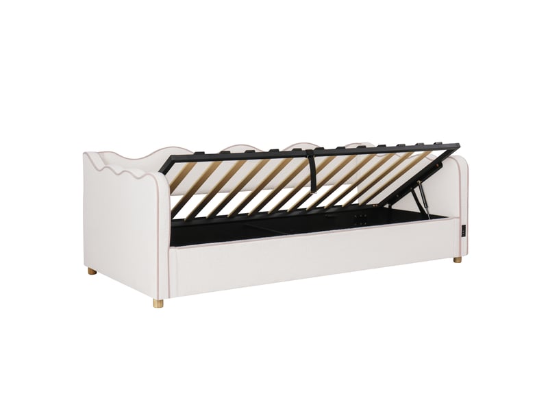  Lit de jour 90x200 cm avec rangement hydraulique, lit rembourré, canapé-lit avec port usb et dossier, bouclé, beige  - Conforama D