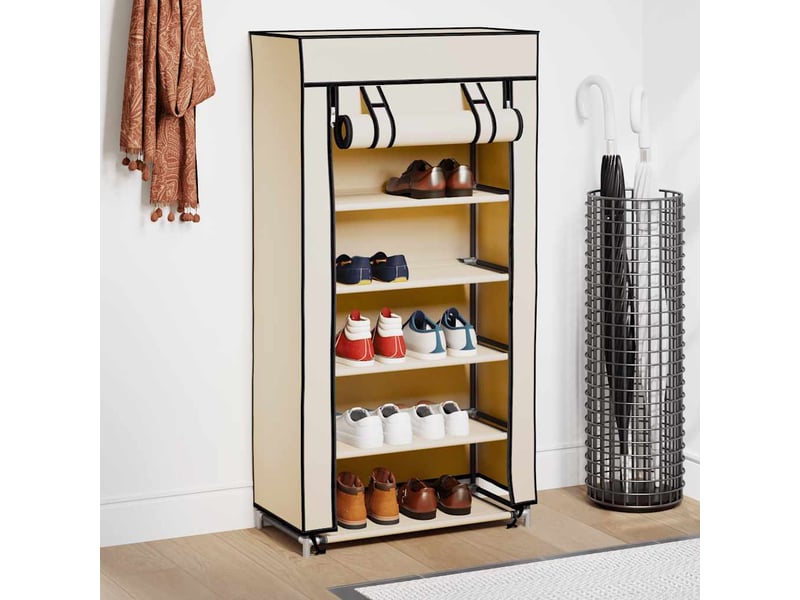  Meuble à chaussure | armoire à chaussures avec housse crème 58x28x106 cm tissu  - Conforama C