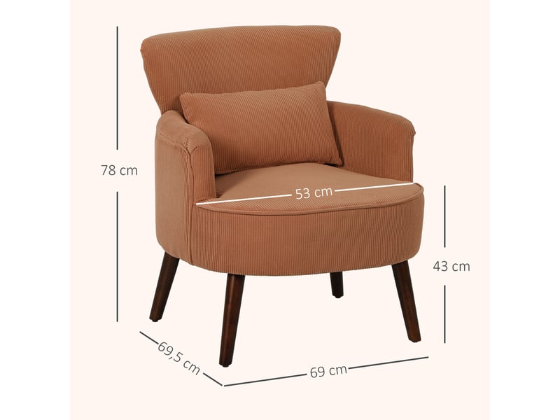  Fauteuil moderne rembourré avec coussin lombaire orange pieds en bois de caoutchouc  - Conforama C