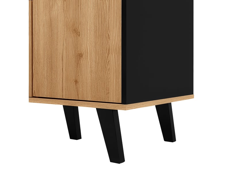 Buffet de rangement avec 3 portes, étagères intérieures, verre et led, pour salon, panneaux de particules, naturel - Conforama E