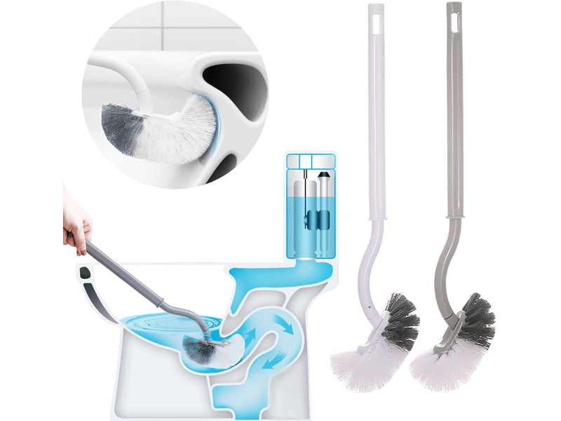  Lot de 2 brosses de toilette pour nettoyer les rebords de toilettes ; manche long et tête incurvée pour un nettoyage facile et en profondeur.  - Conforama A