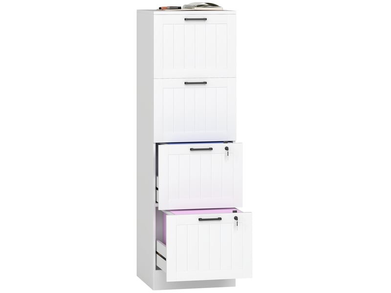  Caisson de bureau 4 tiroirs avec serrure bois blanc 40 x 40 x 131 cm  - Conforama A