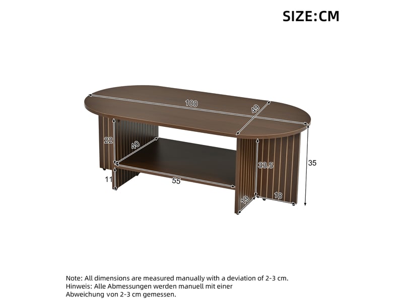  Table basse ovale 100x40x35 cm en mdf finition noyer  - Conforama C