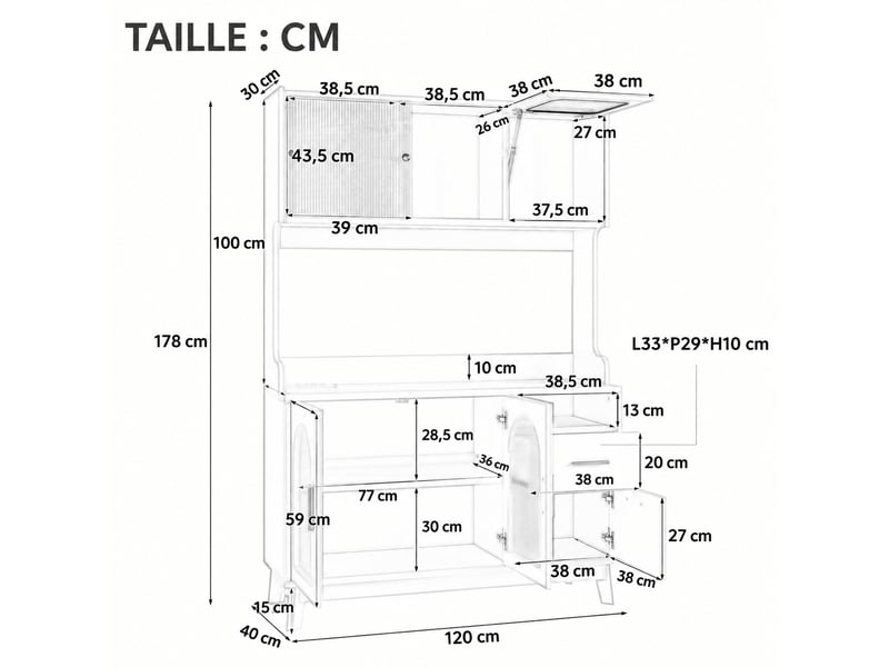Meuble de cuisine muvano, buffet haut de salle à manger avec prises et ports usb, 120 × 40 × 178 cm - Conforama W