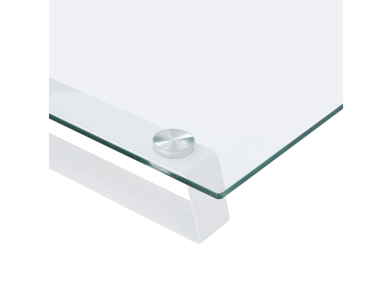  Support de moniteur table meuble bureau 80 x 20 x 8 cm verre trempé et métal blanc 02_0044901  - Conforama E
