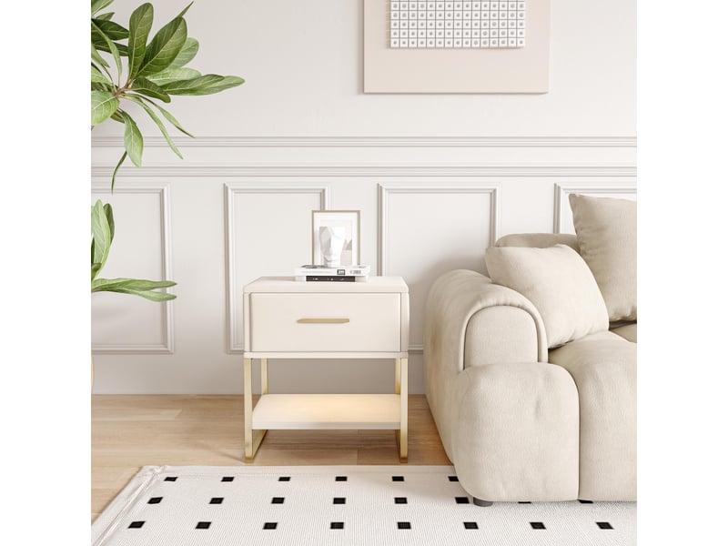 Lot de 2 tables de chevet, 40x31x50cm, avec tiroir et led, en velours et métal, style moderne, beige - Conforama D