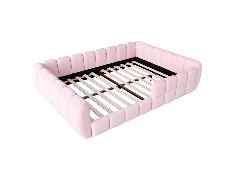  Lit rembourré pour enfant 140 x 200 cm – velours – coins arrondis – rose (matelas non inclus)  - Conforama R