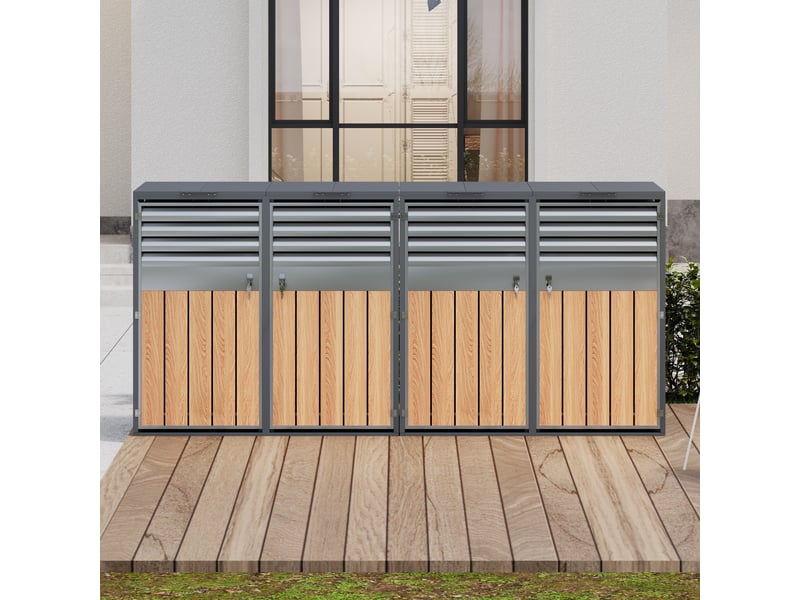  Cache-poubelles 4 compartiments avec couvercle rabattable, ventilation à lames, métal verrouillable  - Conforama B