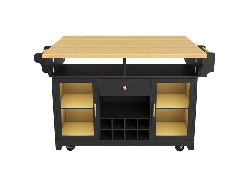  Desserte roulante noire avec led rgb, plateau extensible et porte-bouteilles mobile 95 cm  - Conforama A
