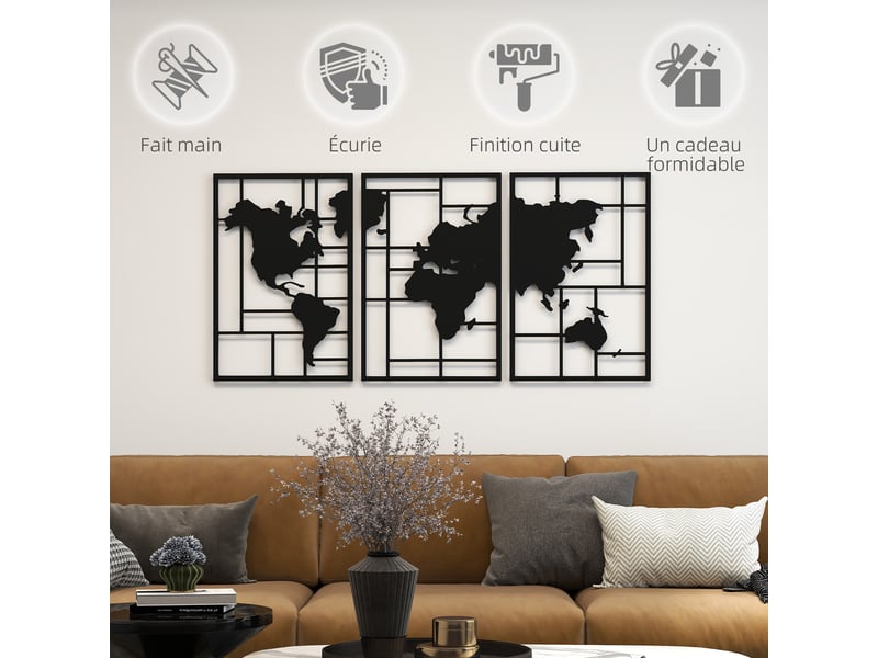  Lot de 3 décorations murales en métal moderne, sculpture murale en métal géométriques abstraites, noir, 50 x 80 cm  - Conforama R