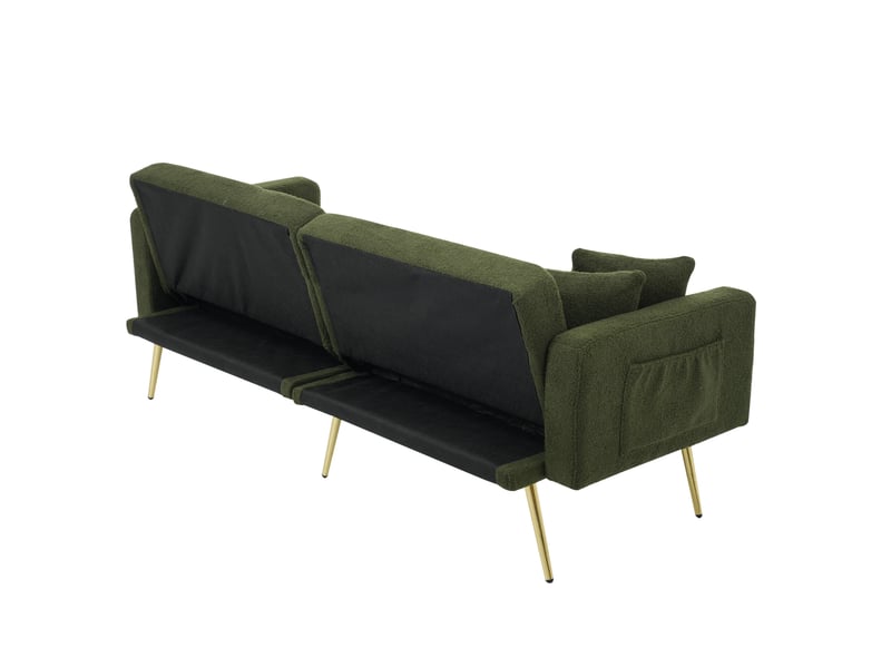 Canapé droit 2 pl convertible, clic clac, style simple, canapé confort, pied en métal, tissu bouclette vert - Conforama E