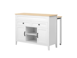 Îlot de cuisine 120 x 40-76 x 92 cm avec table coulissante, 2 tiroirs, 2 portes et rangements, blanc, en mdf robuste