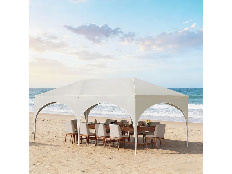 Gazebo pliable 3x6 m avec 6 parois, hauteur réglable, protection uv, sac de transport - Conforama D