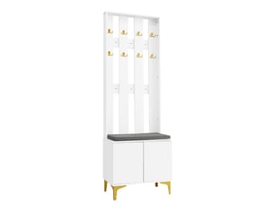 Vestiaire d'entrée avec banc à chaussures et coussin blanc 60.5x35.2x180.5 cm