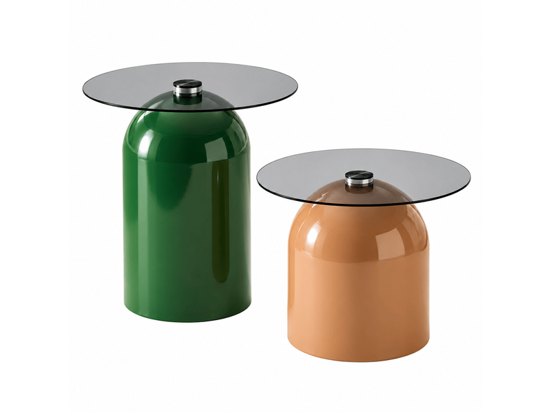 Lot de 2 tables basses cloche, verre trempé et acier carbone brillant, vert et brun clair - Conforama A