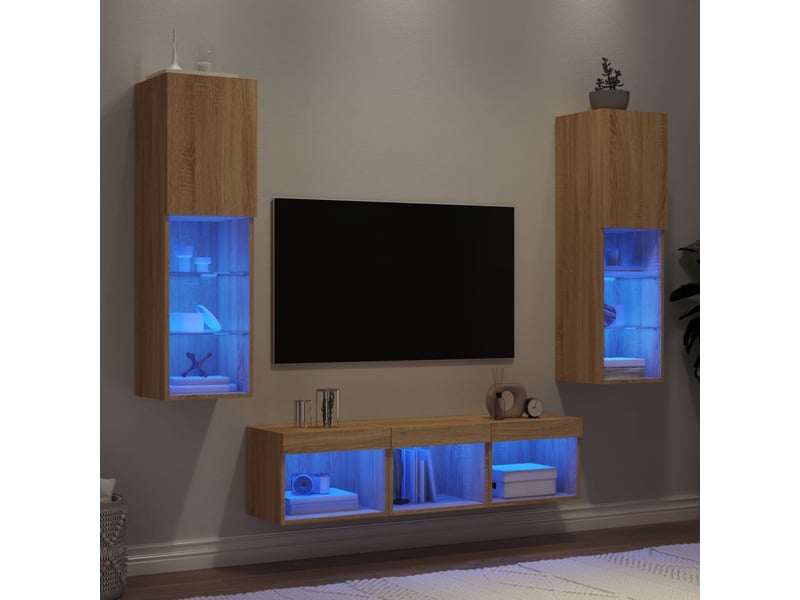  Unités murales tv avec led 5 pcs chêne sonoma bois d'ingénierie shl24698  - Conforama B