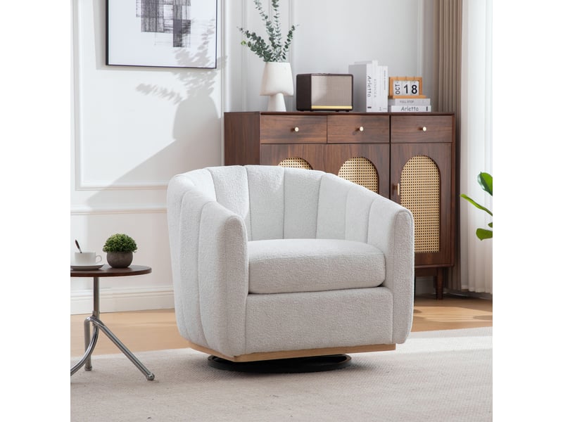  Fauteuil lounge pivotant avec repose-pieds en chenille ivoire – 81 x 73 x 75,5 cm Fay Lum - Conforama B