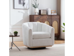 Fauteuil lounge pivotant avec repose-pieds en chenille ivoire – 81 x 73 x 75,5 cm