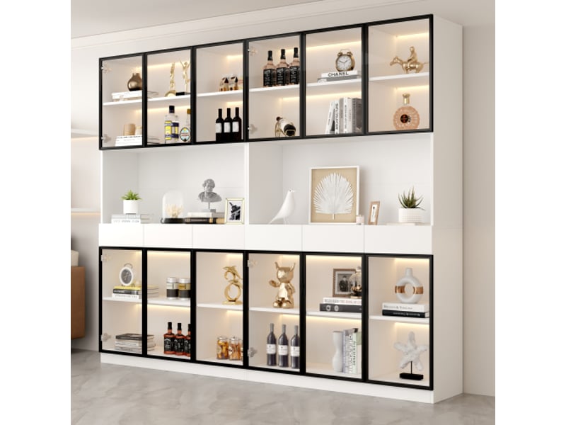 Vitrine blanc 4 étagères - 240x200 cm led panneau de particules vitrine blanc - Conforama D