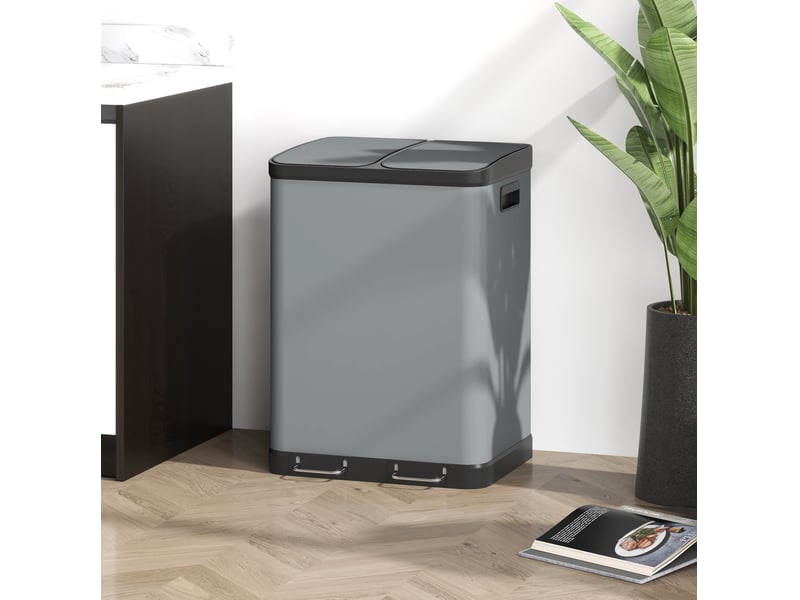  Poubelle de tri 30 l 48,8 x 39,5 x 67 cm à pédale grise  - Conforama B