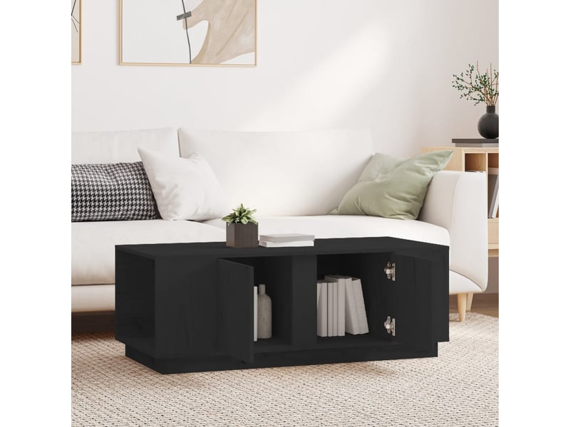  Table basse rectangulaire | table de salon noir 110x50x40 cm bois massif de pin shl1777  - Conforama C