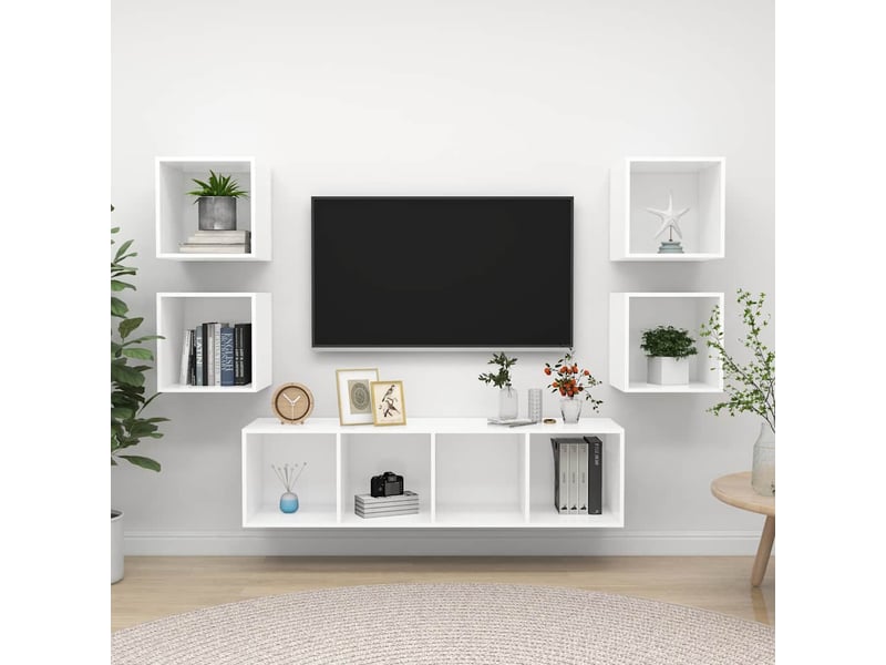  Ensemble de meuble tv - banc tv - meuble de rangement 5 pcs blanc bois d'ingénierie  - Conforama B