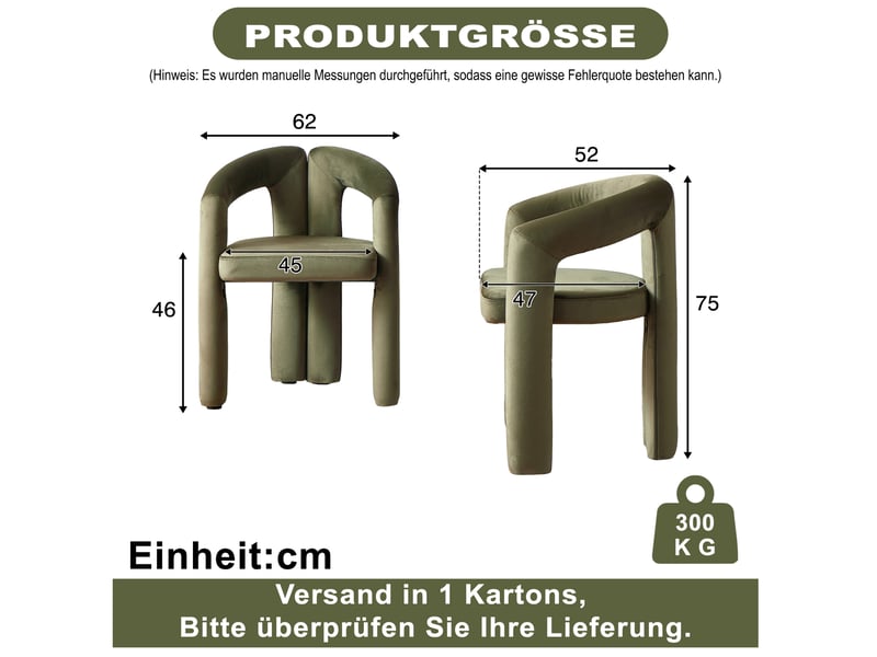 Lot de 4 chaises de salle à manger avec accoudoirs en chenille vert  - Conforama C