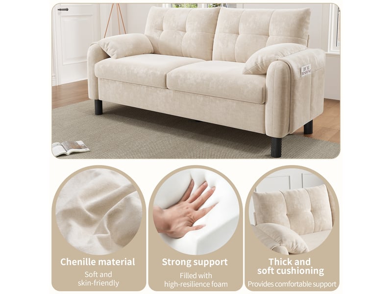  Canapé 2 places en tissu chenille beige 158 x 80 x 88,50 cm N653P9810A - Conforama D