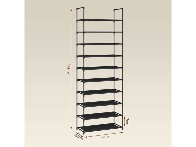 Étagère chaussures, à 10 niveaux, rangement chaussures, étroit, cadre en métal, 61x28x174cm, noir  - Conforama D