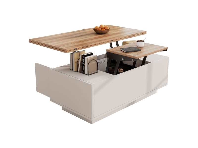  Table basse moderne avec double mécanisme de levage et espace de rangement dissimulé – capacité de charge jusqu'à 50 kg  - Conforama E