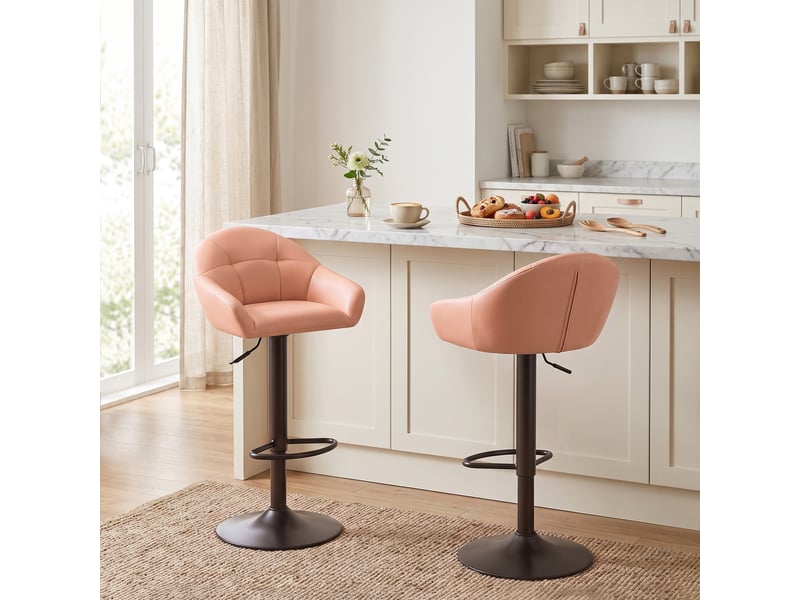 Lot de 2 tabourets de bar, hauteur réglable, pivotant 360°, dossier, accoudoirs, 49,5x48,5x108cm, repose-pieds, marron - Conforama D