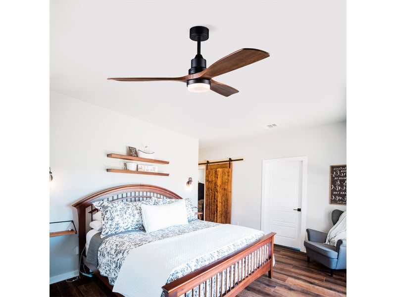  Ventilateur de plafond 132 cm en bois de noyer, avec lumière led dimmable et télécommande, moteur dc silencieux pour salon et chambre  - Conforama B