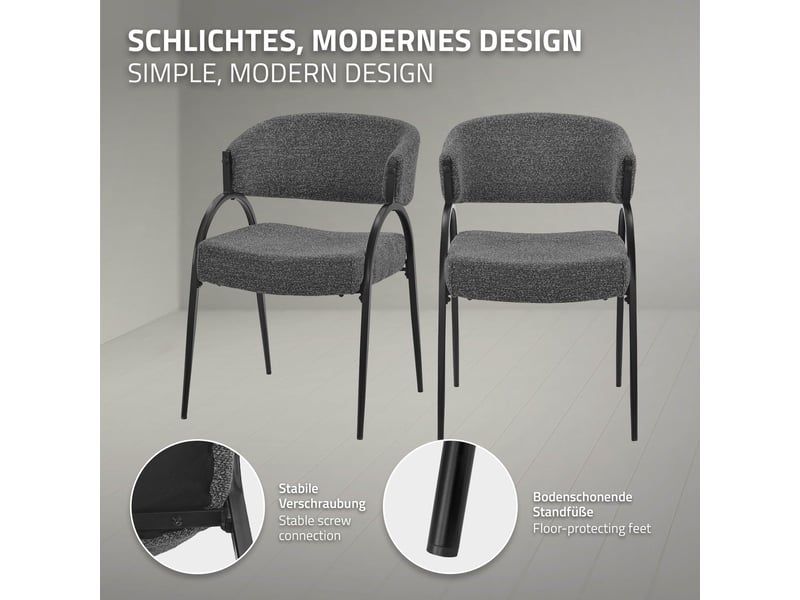  Ml-design lot de 4 chaises de salle à manger rembourrées en tissu bouclé, avec accoudoirs et dossier incurvée, cadre en acier, rembourrage confortable, pour salon cuisine bureau, 120 kg, anthracite ECD Germany GmbH - Conforama C