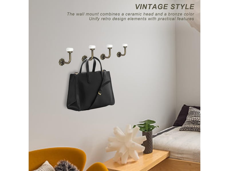  Crochet porte manteau, 3 pièces patère vintage, céramique manteau mural, alliage de zinc avec 6 vis, murale pour suspendre, vert  - Conforama D