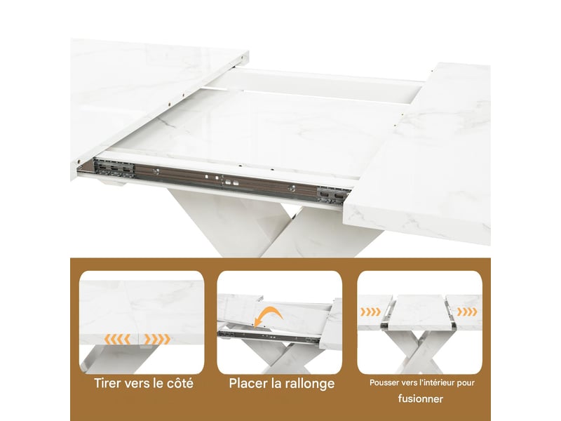 Table à manger extensible mdf effet marbre blanc 120-160 x 80 x 76.5 cm W2552S00018 - Conforama D