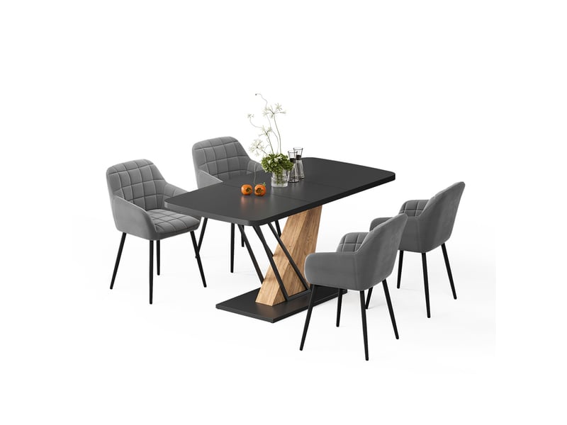  Vicco ensemble de table à manger, noirchêne de force doré, 120x80cm avec 4 chaises de salle à manger  - Conforama E