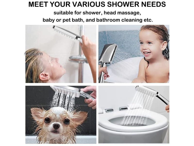  Pommeau de douche haute pression – économie d'eau, 6 modes, tuyau 1,5 m, carré chromé, universel  - Conforama C