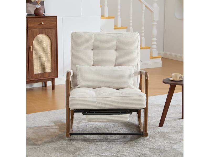  Fauteuil à bascule modenvie en velours côtelé beige 70 x 80 x 92 cm avec repose-pieds escamotable  - Conforama D