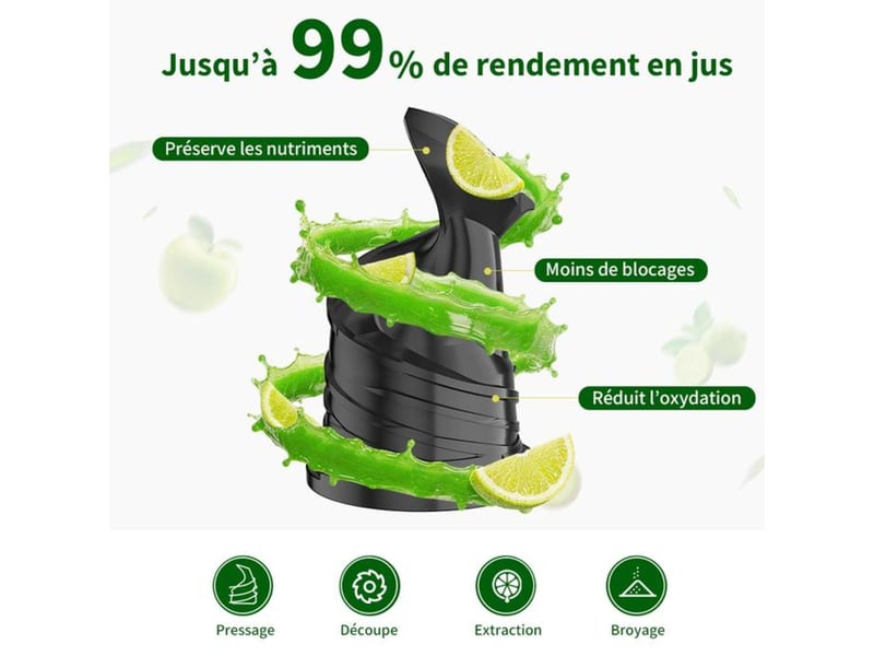  Extracteur de jus lent 400 w ouverture xxl 152 mm cuve 1,8 l noir argent 401650_AABAS76438_6_DROPFR - Conforama D