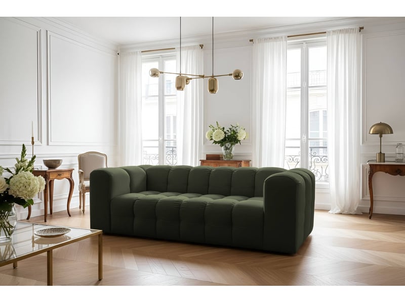  Canapé droit miloe fixe 3 places en velours - vert MILOE - Conforama B