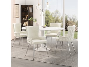 Lot de 4 chaises de salle à manger en velours avec accoudoirs et pieds en métal, beige et argenté