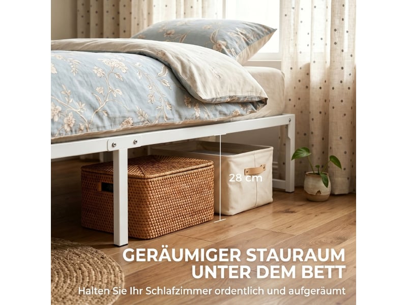  Lit simple 90x200 cm, lit enfant, sommier à lattes, rangement, métal blanc  - Conforama W