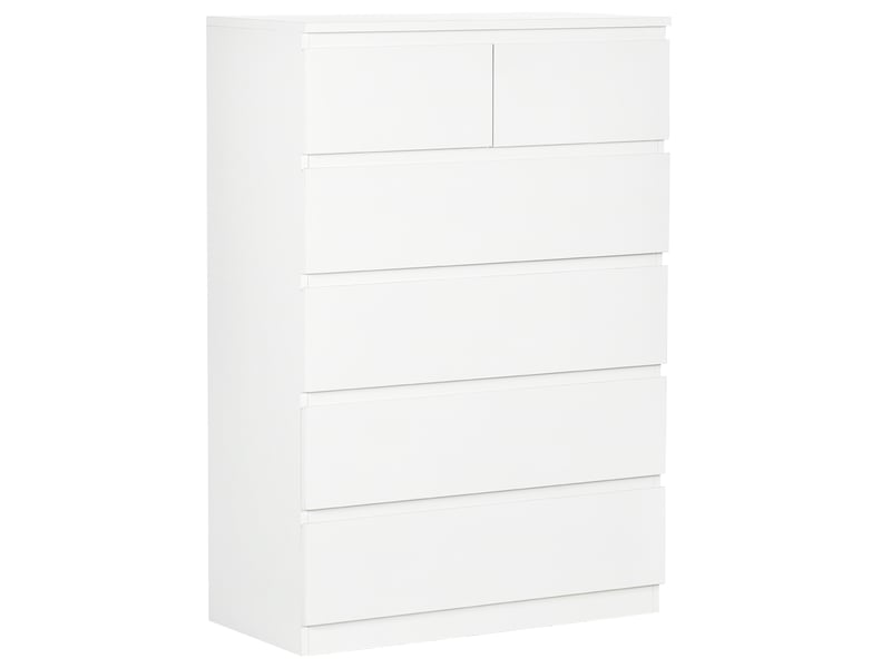  Commode à 6 tiroirs avec système anti-basculement, panneaux de particules, 80 x 39 x 115 cm, blanche  - Conforama A