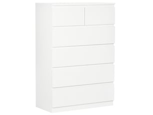 Commode à 6 tiroirs avec système anti-basculement, panneaux de particules, 80 x 39 x 115 cm, blanche