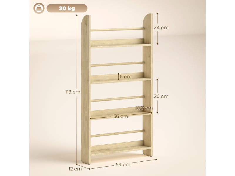  Bibliothèque murale à 4 étagères, bibliothèque pour enfants pour la maison ou le bureau, charge maximale 30 kg, 59 x 12 x 113 cm, couleur naturelle  - Conforama E
