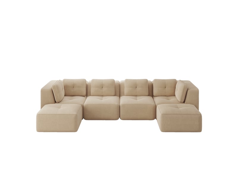  Canapé panoramique modulable 4 places velours côtelé beige – 386 x 177 x 69 cm Fay Lum - Conforama A